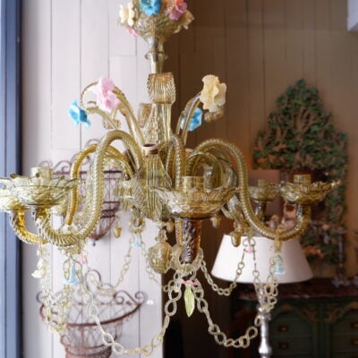 Large 8-arm chandelier in multicolored Murano glass ca.1900