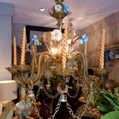 Large 8-arm chandelier in multicolored Murano glass ca.1900