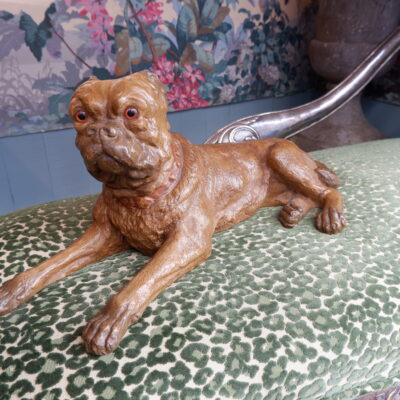 Terracotta painted reclining bulldog ca.1950