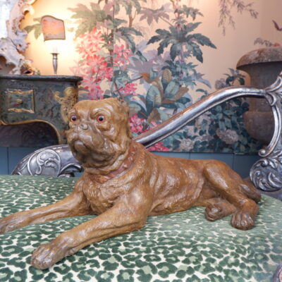 Terracotta painted reclining bulldog ca.1950