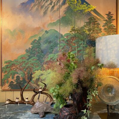 Japanese two-leaf folding screen from the Taisho-showa "mountain landscape" period, early 19th century
