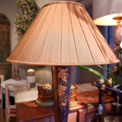 Large Art Nouveau copper vase lamp + Shades in pleated copper silk