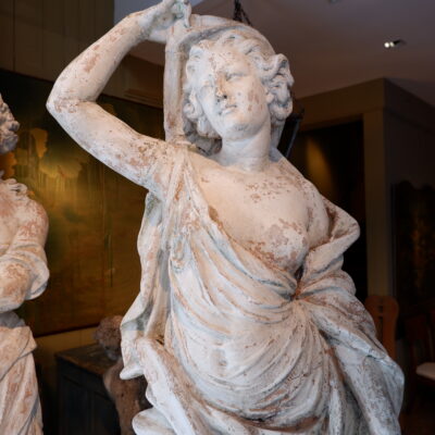 Pair of white terra cotta "Allegories of Air & Fire" statues by Gossin Frères ca.1870