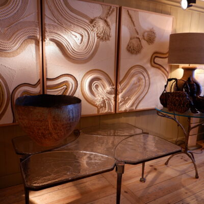 Grande table basse rectangulaire en bronze et verre moulé – Suède ca.1960