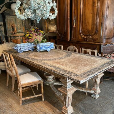 Large wooden table with painted decor - Italy, Tuscany, 19th century