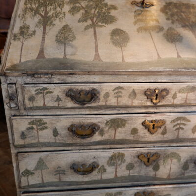 Painted wood chest of drawers with pine and evergreen decor ca.1900
