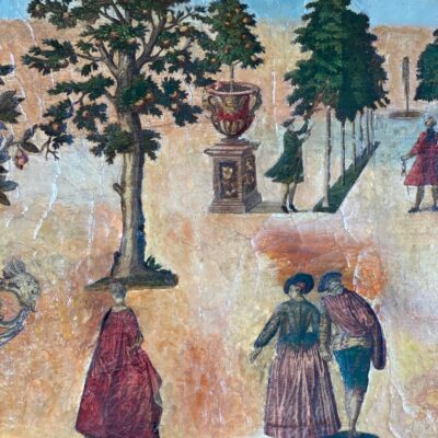Petit tableau ARTE POVERA perspective de jardin & bacs à orangers – fin XIXe