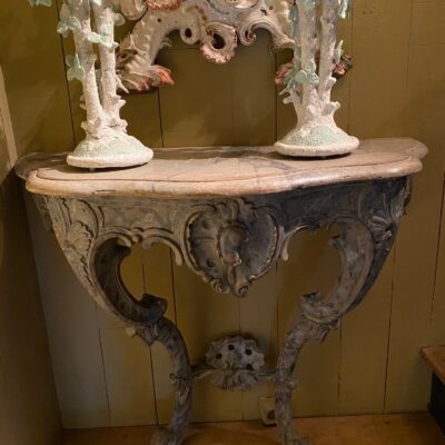 Swedish console in carved & painted wood with pale blue faux marble decor ca.1780