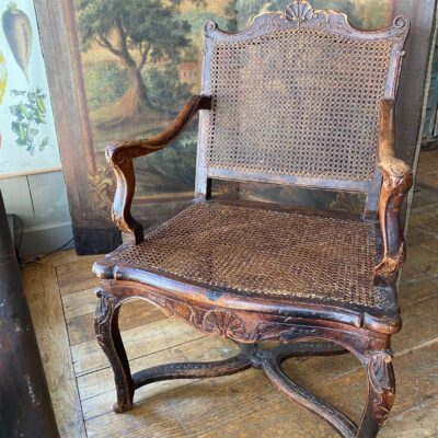 Louis XV desk armchair with wicker seat & back Ca1800