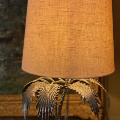 Silver metal lamp stag under a palm tree ca.1960 + Shades Cylinder