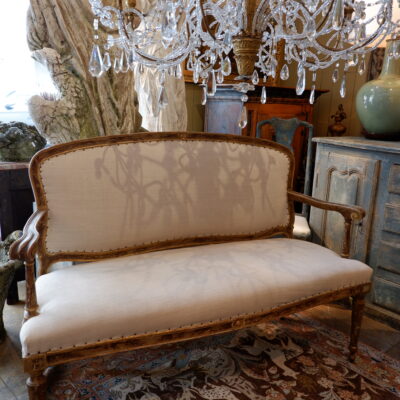 Banquette Louis XVI en bois sculpté & peint décor “faux-bois” -Italie ca.1850