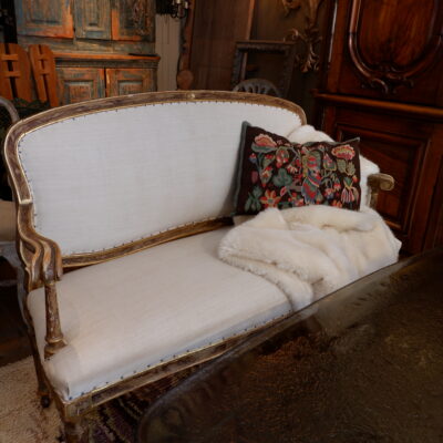 Banquette Louis XVI en bois sculpté & peint décor “faux-bois” -Italie ca.1850