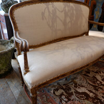 Banquette Louis XVI en bois sculpté & peint décor “faux-bois” -Italie ca.1850