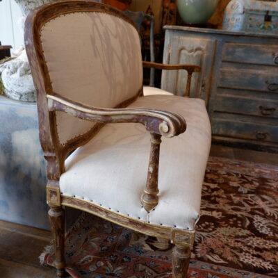 Banquette Louis XVI en bois sculpté & peint décor “faux-bois” -Italie ca.1850