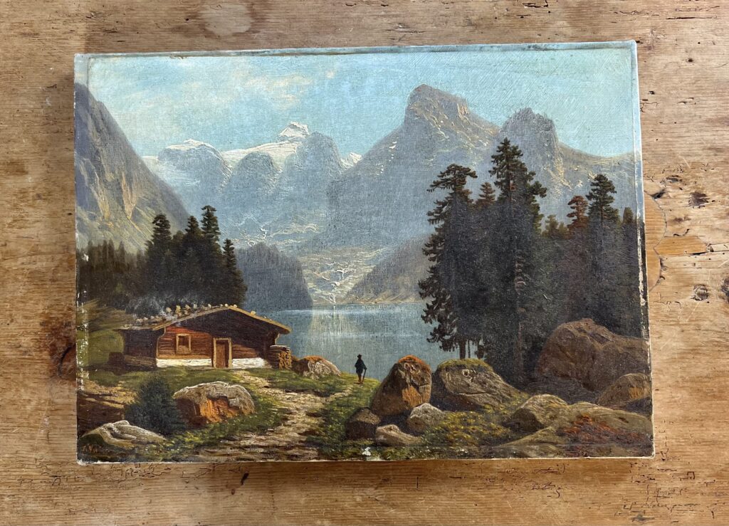 Huile sur toile paysage de montagne au bord d 'un lac