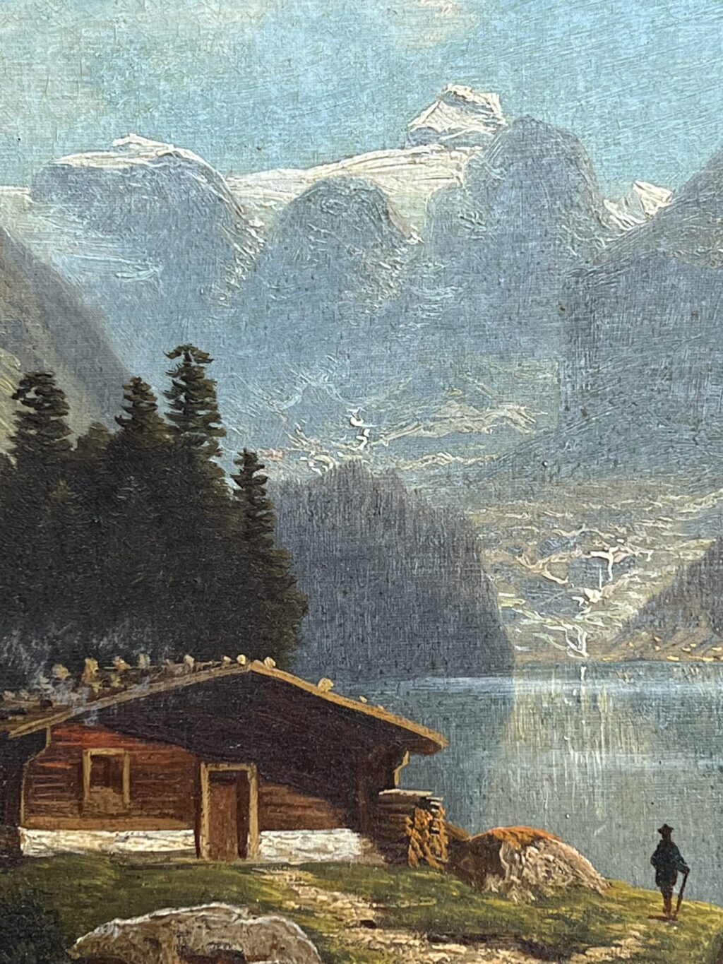 Huile sur toile paysage de montagne au bord d 'un lac