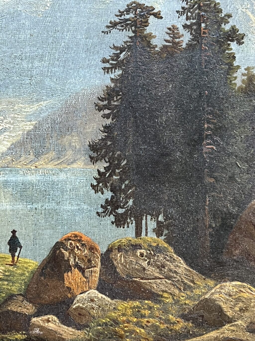 Huile sur toile paysage de montagne au bord d 'un lac