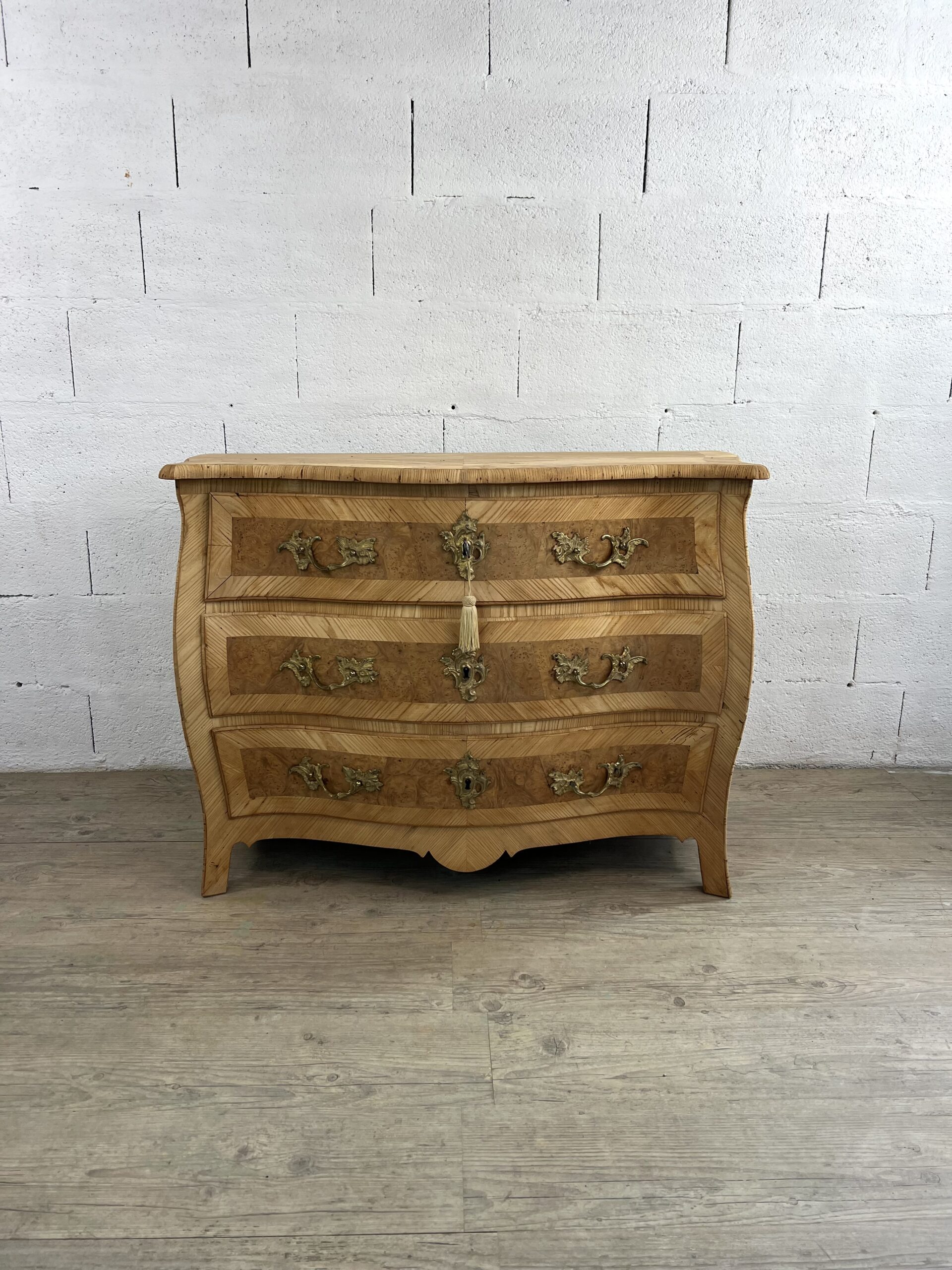 Curved Swedish burr elm chest of drawers