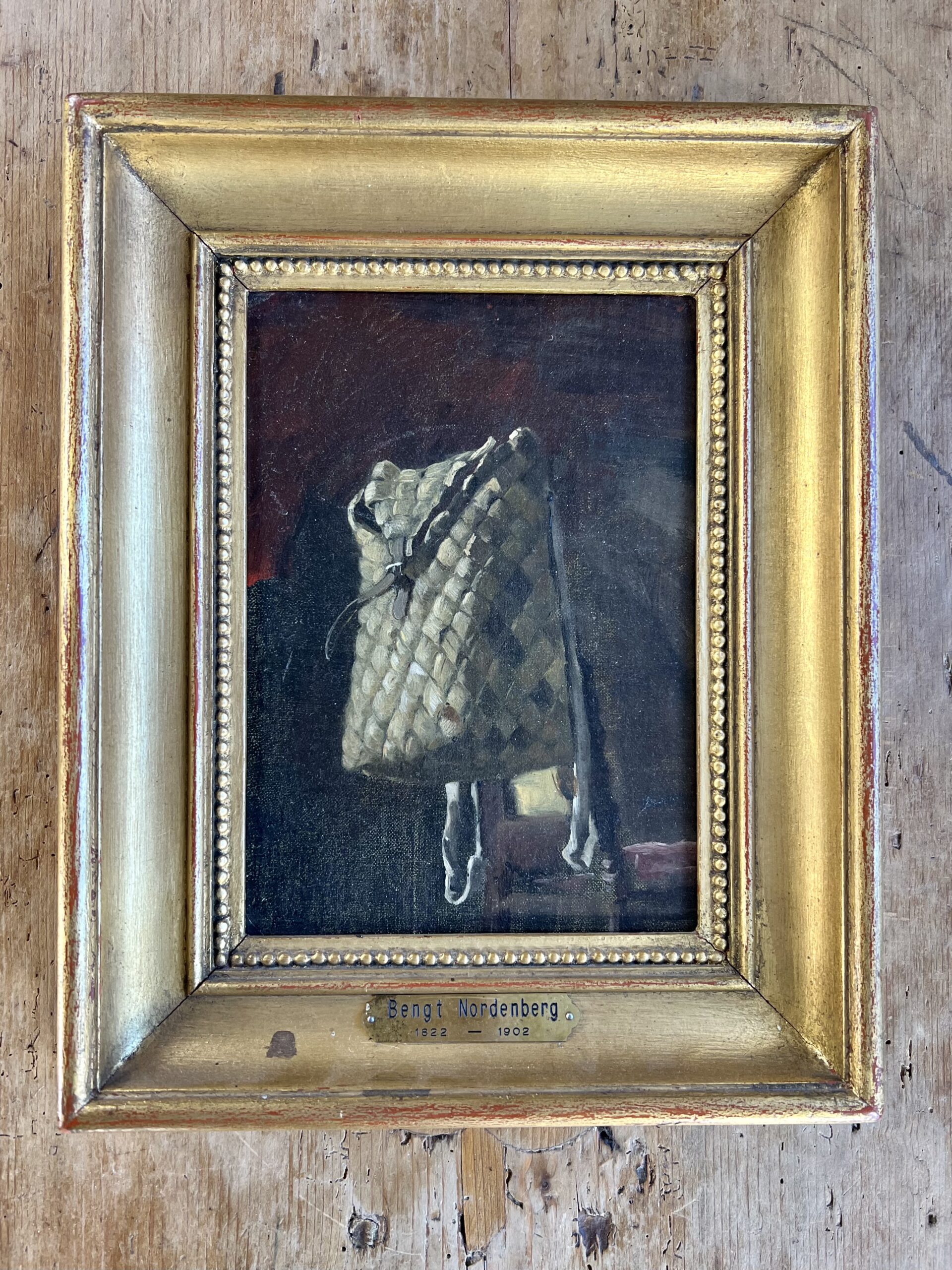 Huile sur toile, Etude d’un sac à dos en écorce de bouleau