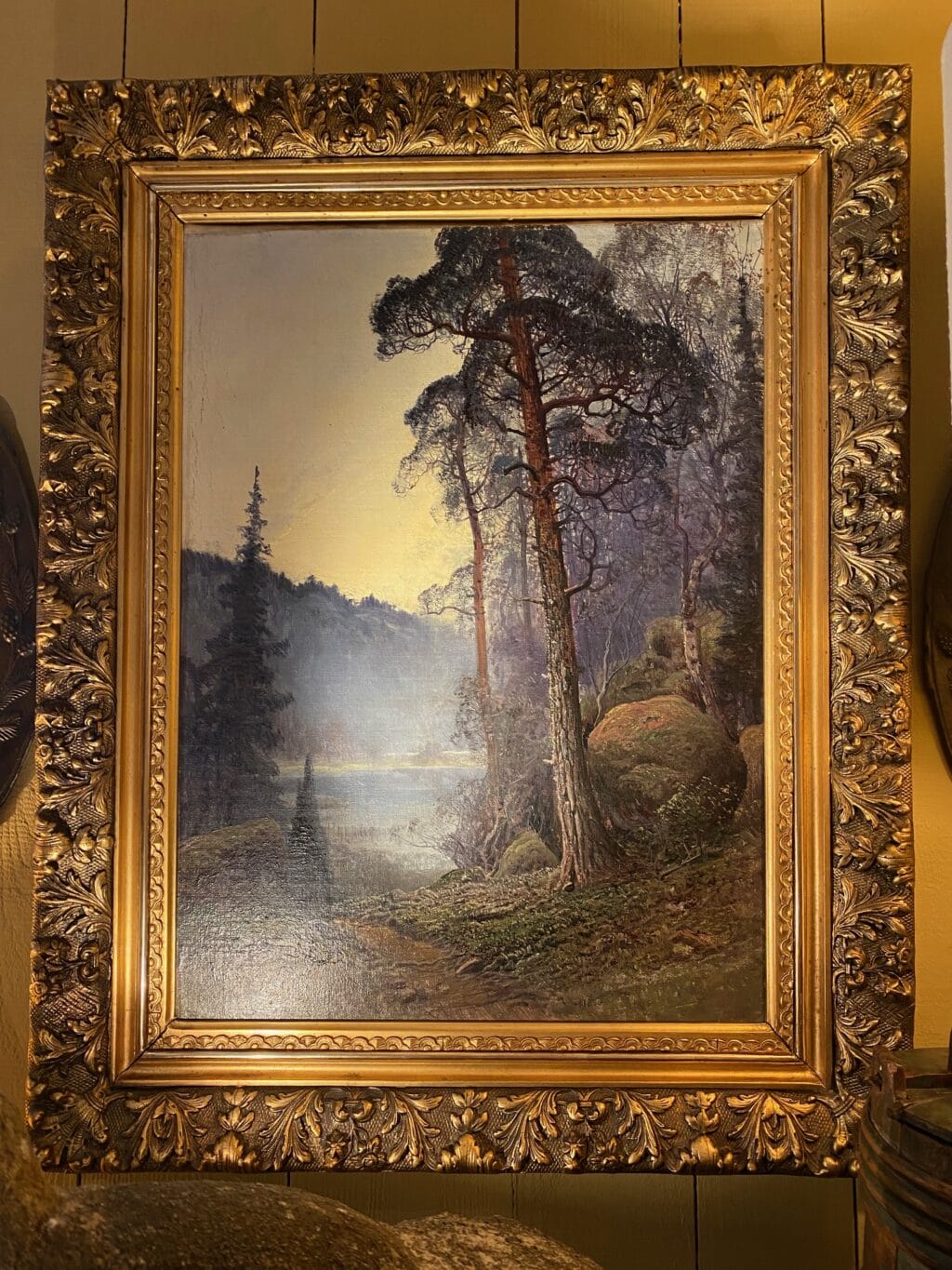 Paysage du nord "lac entouré de forêt dans la brume" huile sur toile par John Kindborg -fin XIXe – Image 3