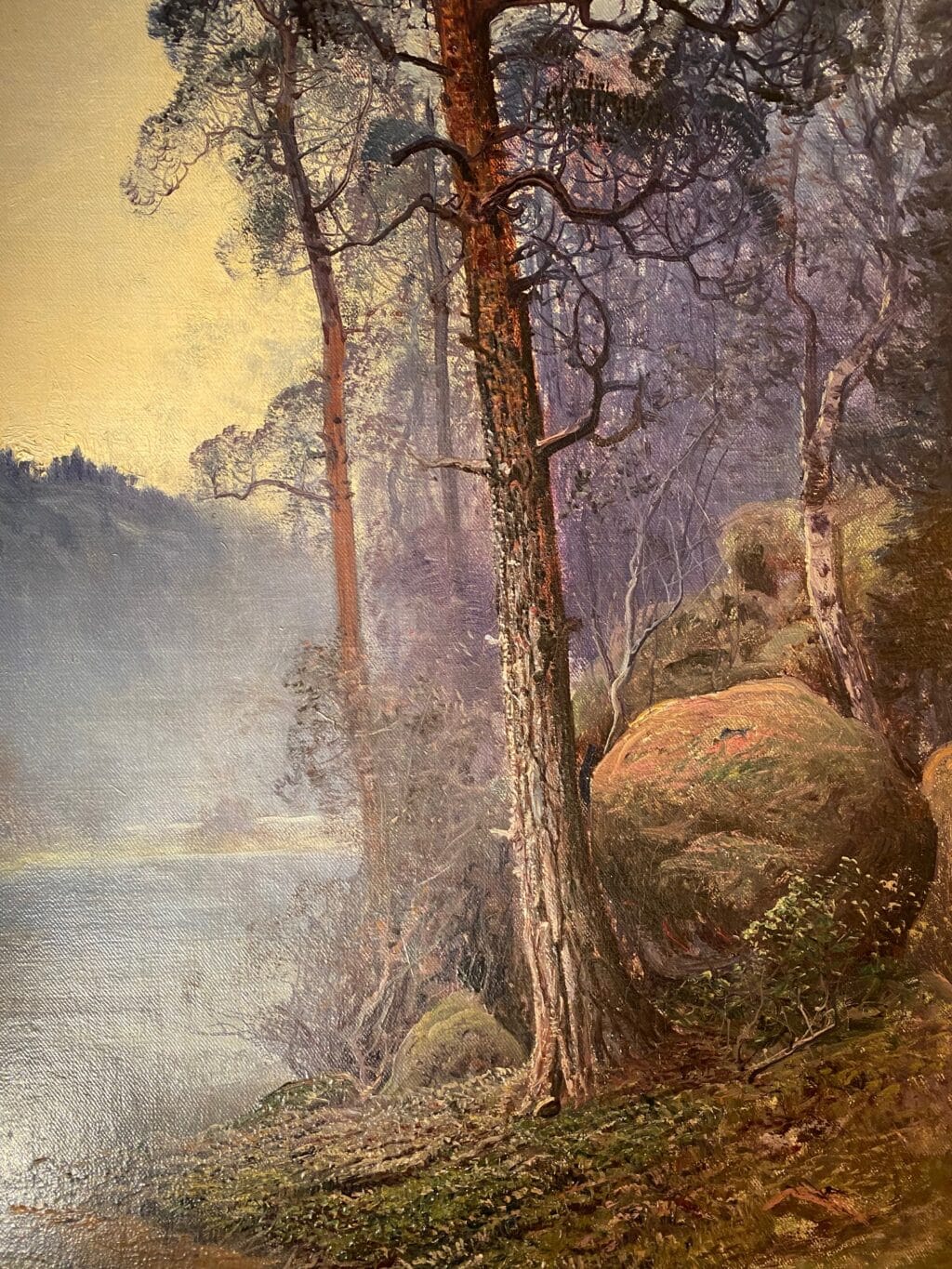 Paysage du nord "lac entouré de forêt dans la brume" huile sur toile par John Kindborg -fin XIXe – Image 4