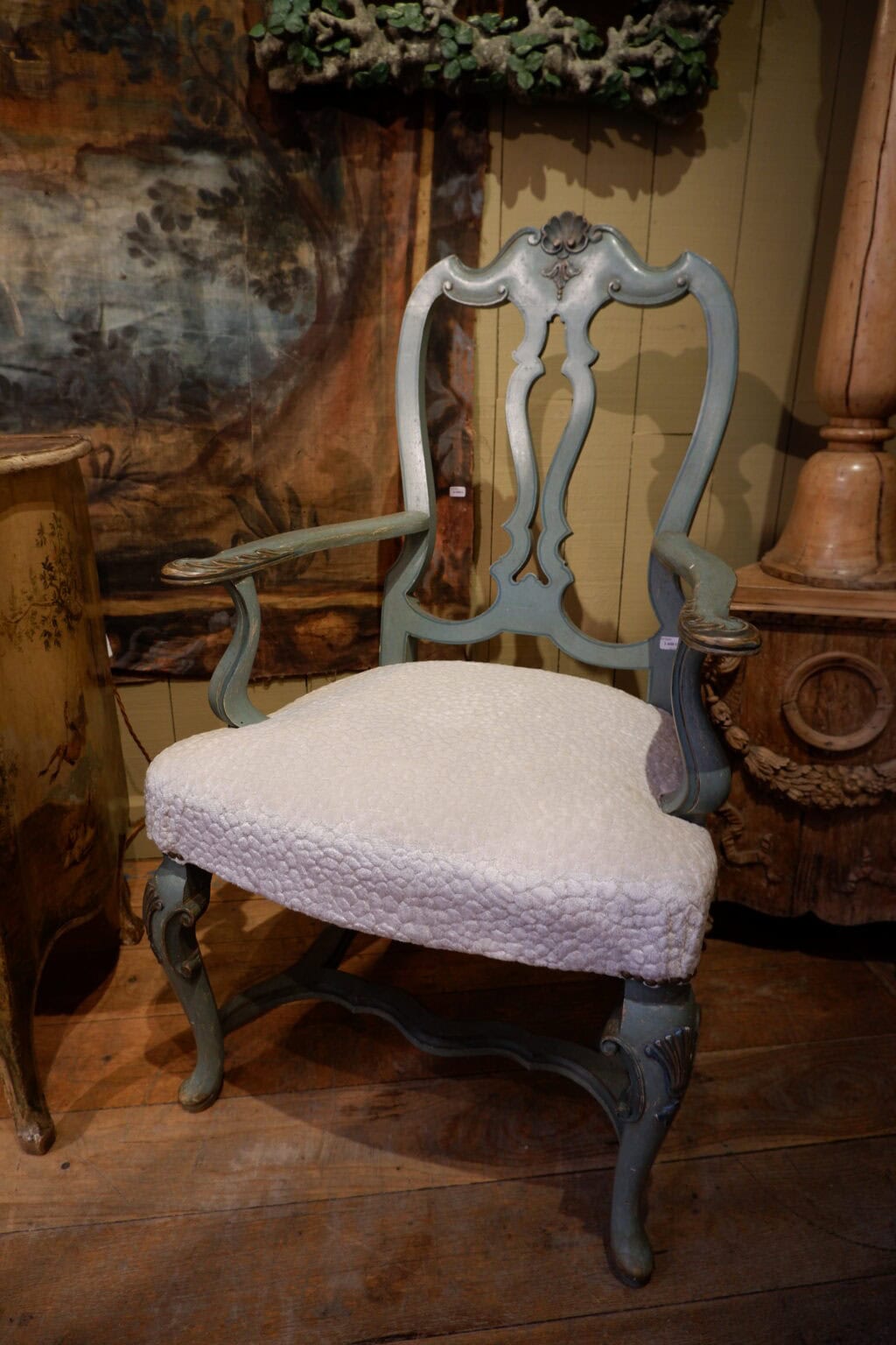 Fauteuil Vénitien laque bleu d'époque XIXE