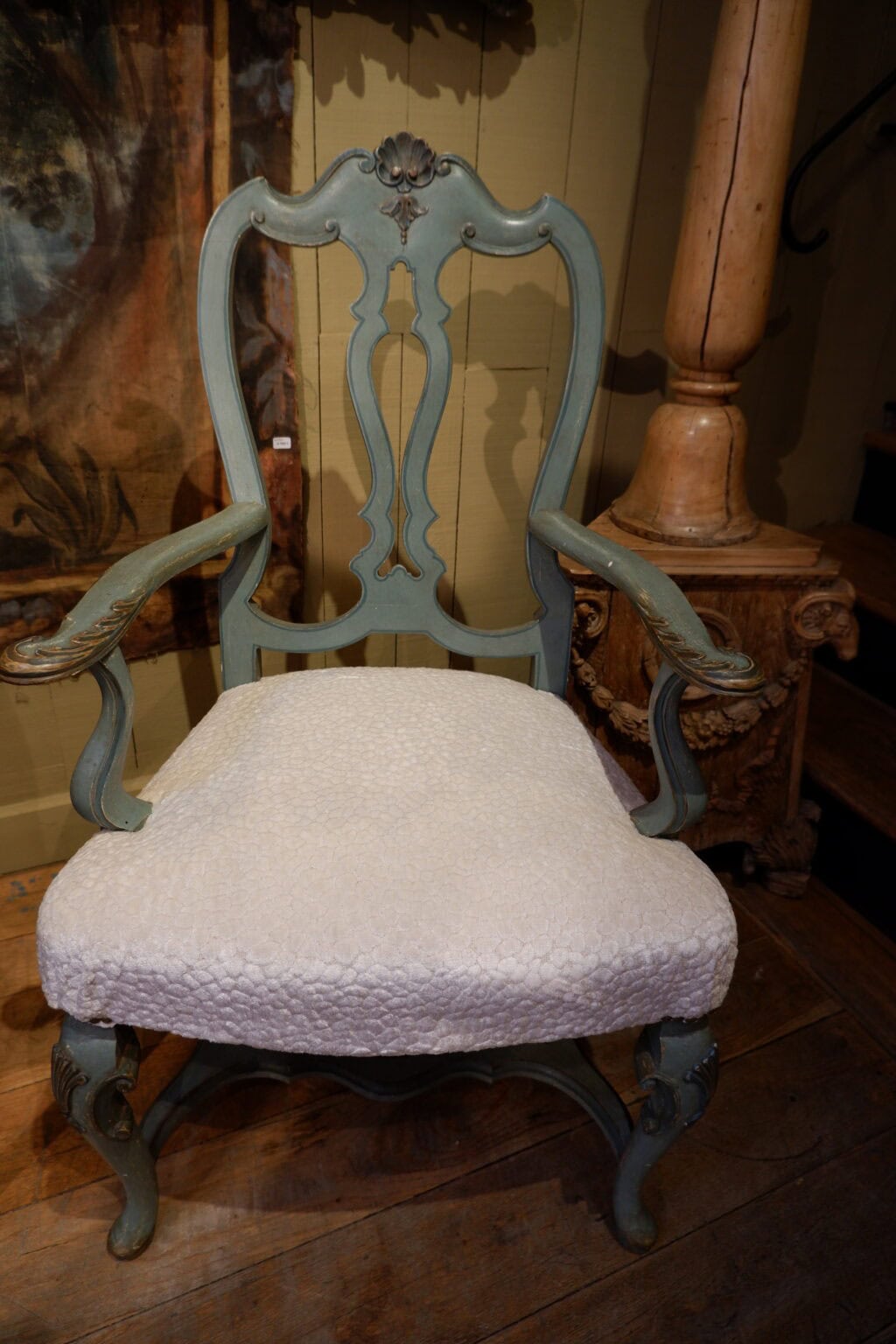 Fauteuil Vénitien laque bleu d'époque XIXE – Image 3