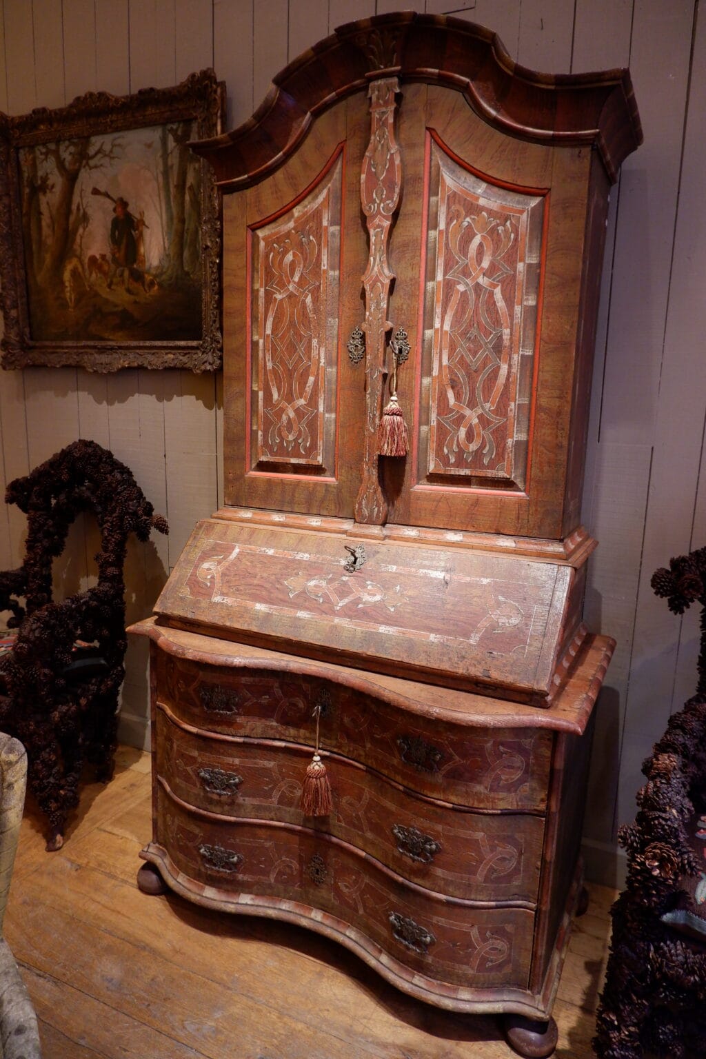 Secrétaire baroque en bois peint polychrome d'époque XVIIIe - – Image 8