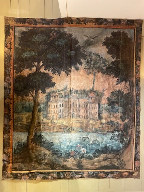 Large 18th century painted canvas "Château en provence".